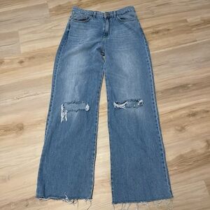 Stradivarius Blue Distressed Wide Leg Jeans Women Size 10